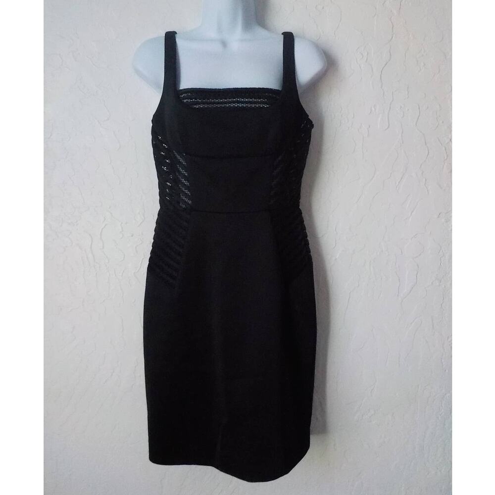 MILLY Black Dress Women 4 See Thru Mesh Top Sleeveless Zip Up Sheath Cocktail